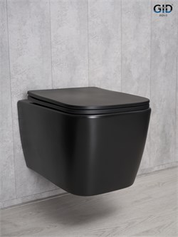 Безободковый подвесной унитаз микролифт дюропласт черный матовый Gid Tr2140Bm 44568 - фото 254964